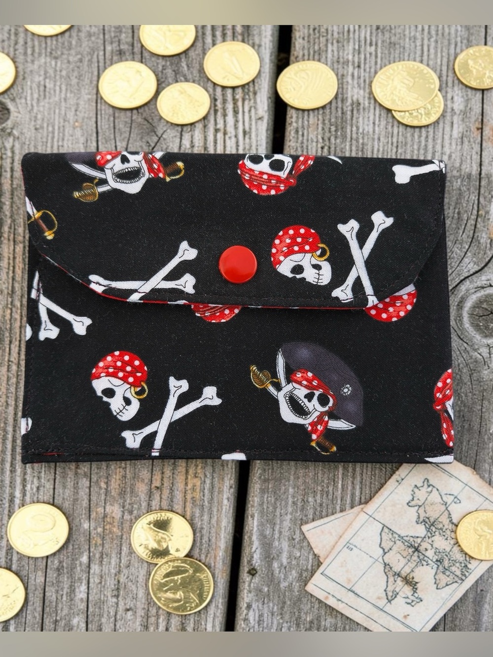 Pirate Skull Print Kids Wallet Gift Card Holder New Handmade by Darling Darce